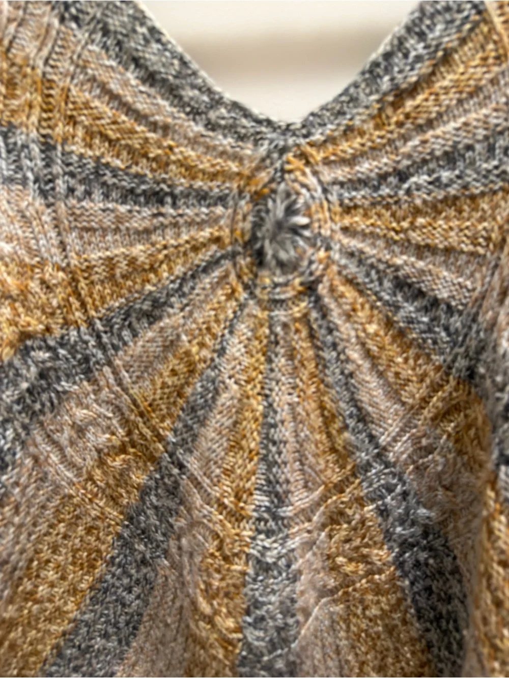 Free People Striped Twist-Front V-Neck Sweater in Gray & Mustard wool blend